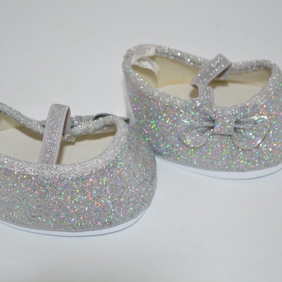 Build-A-Bear Silver Sparkle Flats Teddy-Size Glittery Dress Shoes w/ Bows BAB - Picture 6 of 7